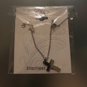 Stainless steel cross necklace set with earrings